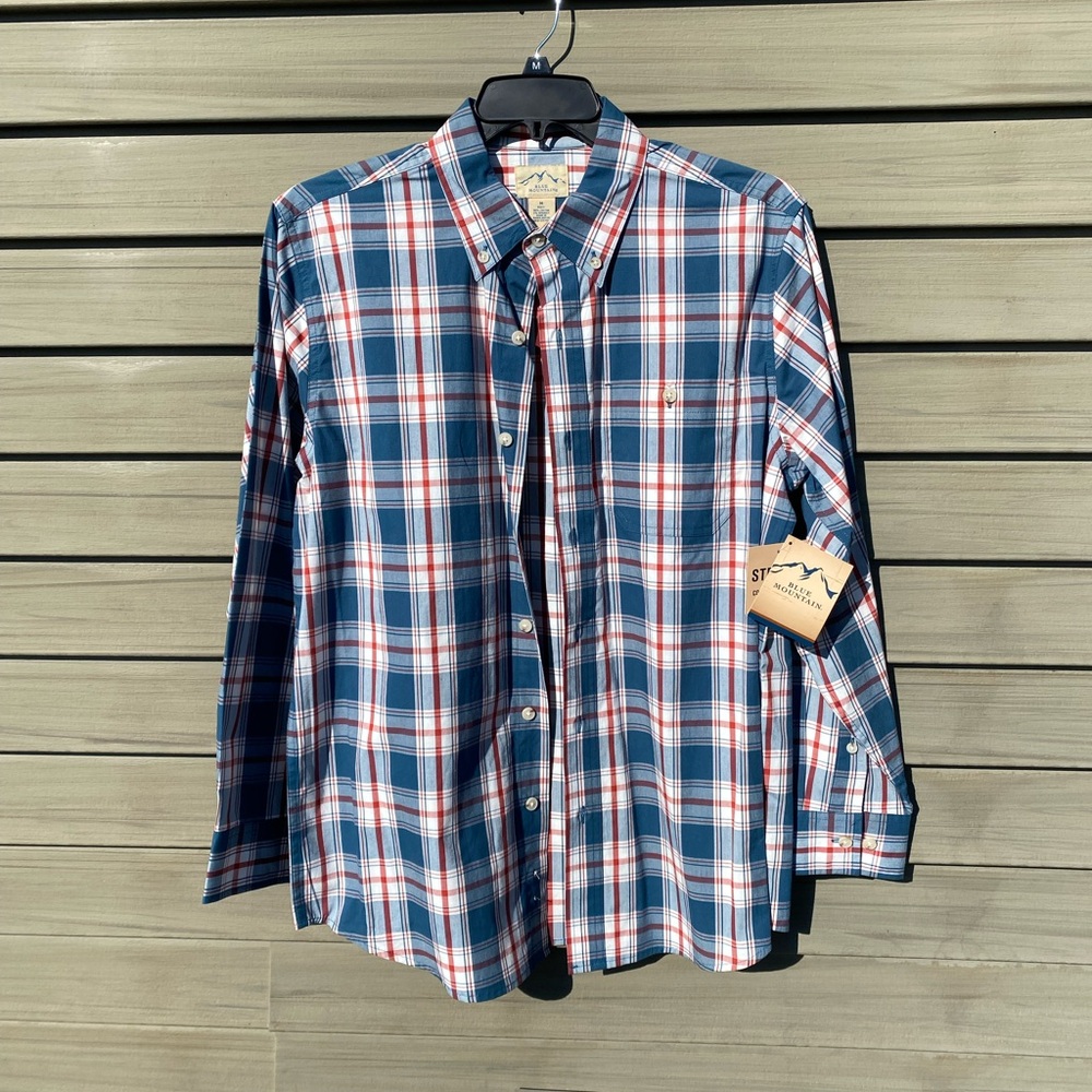 NWT Men's medium Blue Mountain Blue Plaid Shirt
